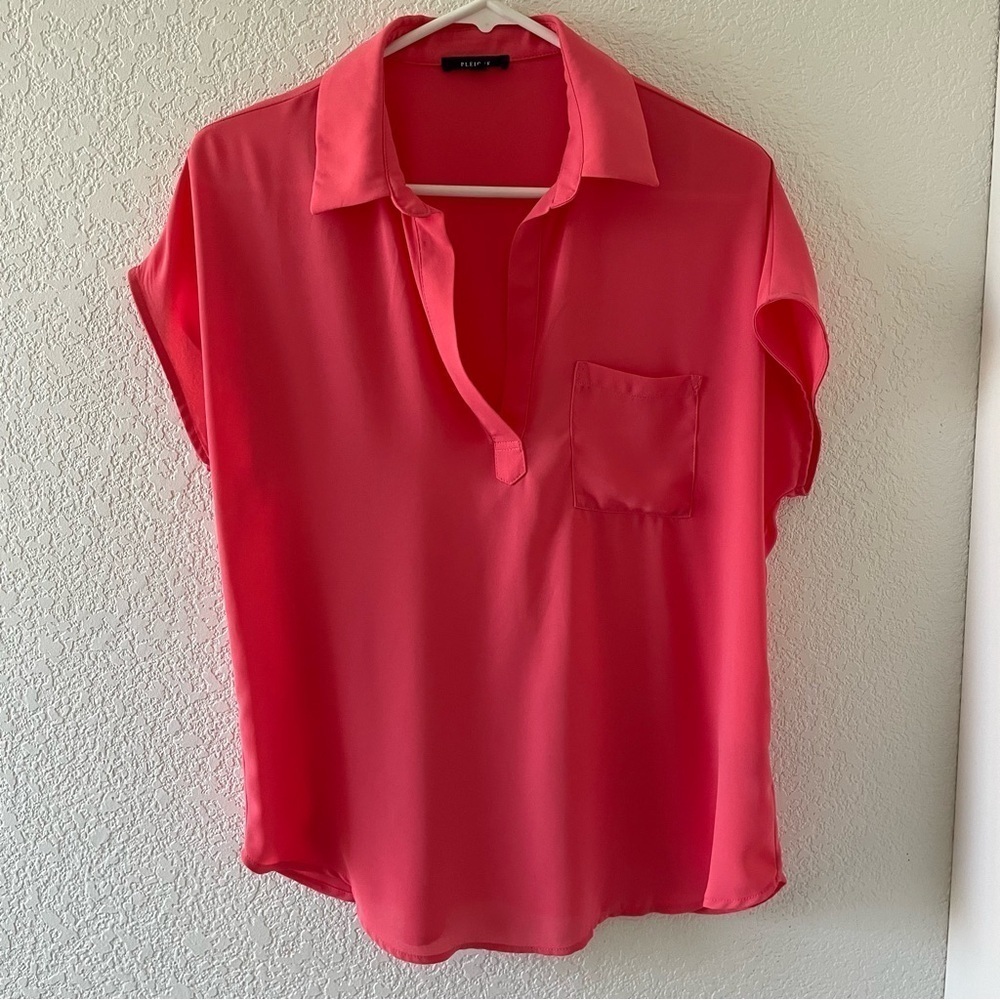 Pleione Blouse Pink Collar Pocket Elegant Polo Women’s Size Small
